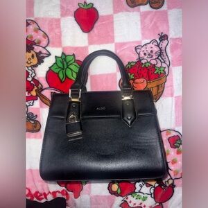 ALDO Black Satchel Bag with Gold Accents